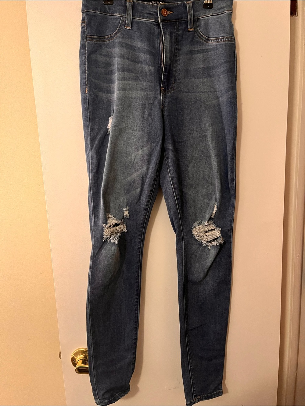 Fashion Nova Dark Blue Distressed Skinny Jeans